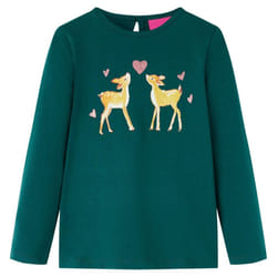 Kids' T-shirt with Long Sleeves Children's T Shirt Kids' Tops Tee Deers Print - dark green, 116