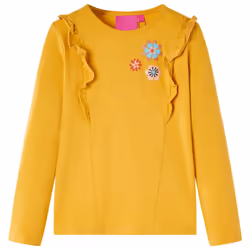 Kids' T-shirt with Long Sleeves Children T Shirt Flowers Print Dark Ochre 128 - ochre, 140