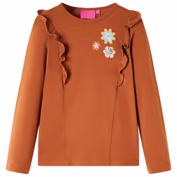 Kids' T-shirt with Long Sleeves Children T Shirt Flowers Print Dark Ochre 128 - cognac, 92