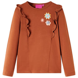 Kids' T-shirt with Long Sleeves Children T Shirt Flowers Print Dark Ochre 128 - cognac, 140