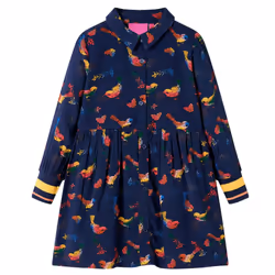 Kids' Dress with Long Sleeves Girls' Dress Kids School Skirt Bird Print Navy - 92