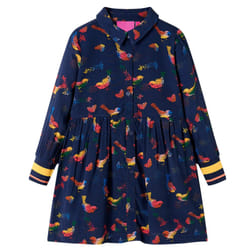 Kids' Dress with Long Sleeves Girls' Dress Kids School Skirt Bird Print Navy - 104