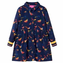 Kids' Dress with Long Sleeves Girls' Dress Kids School Skirt Bird Print Navy - 128