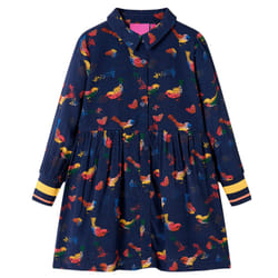 Kids' Dress with Long Sleeves Girls' Dress Kids School Skirt Bird Print Navy - 140