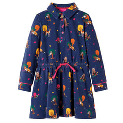 Kids' Dress with Long Sleeves and Drawstring Girls Skirt Animal Print Navy - 104