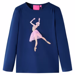 Kids' T-shirt with Long Sleeves Children's T Shirt Tee Ballerina Girl Print - navy, 116