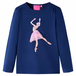Kids' T-shirt with Long Sleeves Children's T Shirt Tee Ballerina Girl Print - navy, 128