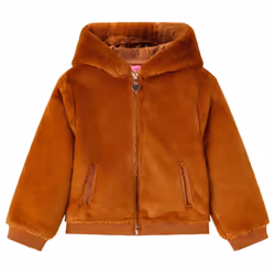 Kids' Hooded Jacket Children Full Zipper Kids Winter Coat Faux Fur Cognac - 140