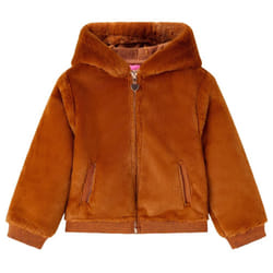 Kids' Hooded Jacket Children Full Zipper Kids Winter Coat Faux Fur Cognac - 140