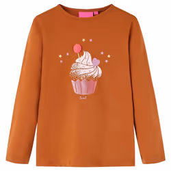 Kids' T-shirt with Long Sleeves Children's T Shirt Tops Tee Ice Cream Print - cognac, 92