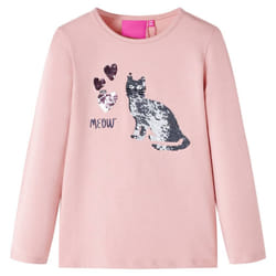 Kids' T-shirt with Long Sleeves Children's T Shirt Tops Tee Sequin Cat Design - light pink, 104