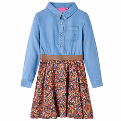 ) Kids' Dress with Long Sleeves Children Kids Girl's Dress Navy and Denim Blue - 92 (1.5-2y
