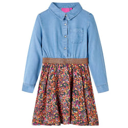 ) Kids' Dress with Long Sleeves Children Kids Girl's Dress Navy and Denim Blue - 92 (1.5-2y