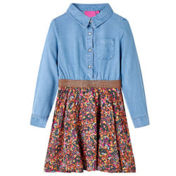 ) Kids' Dress with Long Sleeves Children Kids Girl's Dress Navy and Denim Blue - 104 (3-4y