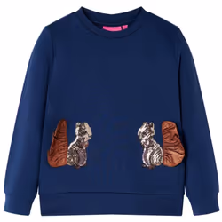 Kids' Sweatshirt Children Long Sleeves Pullover Top Sequined Squirrels Navy - 104