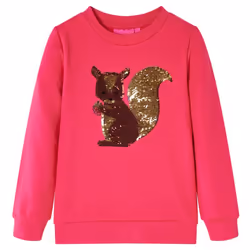 Kids' Sweatshirt Long Sleeves Pullover Kids' Top Sequined Squirrel Bright Rose - 128