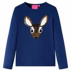 Kids' T-shirt with Long Sleeves Children's T Shirt Tops Tee Sequined Deer - navy, 104