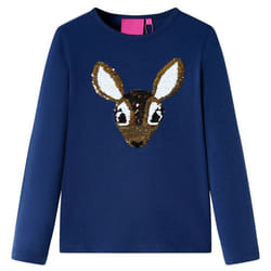 Kids' T-shirt with Long Sleeves Children's T Shirt Tops Tee Sequined Deer - navy, 104