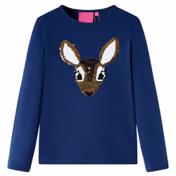 Kids' T-shirt with Long Sleeves Children's T Shirt Tops Tee Sequined Deer - navy, 116