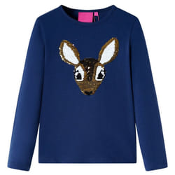 Kids' T-shirt with Long Sleeves Children's T Shirt Tops Tee Sequined Deer - navy, 116