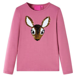 Kids' T-shirt with Long Sleeves Children's T Shirt Tops Tee Sequined Deer - raspberry, 104