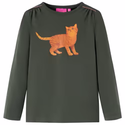 Kids' T-shirt with Long Sleeves Children's T Shirt Kids' Tops Tee Cat Print - khaki, 104