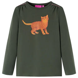 Kids' T-shirt with Long Sleeves Children's T Shirt Kids' Tops Tee Cat Print - khaki, 104