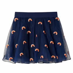 Kids' Skirt with Tulle and Rainbow Embroidery Girls' Skirt Skater Skirt Navy - 116