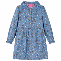 Kids' Dress with Long Sleeves Girls' Dress Children's School Skirt Petrol - 92