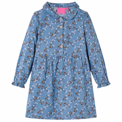 Kids' Dress with Long Sleeves Girls' Dress Children's School Skirt Petrol - 116