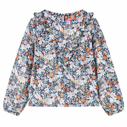 Kids' Shirt with Long Sleeves Children Girls' Shirt Floral Print Dark Blue - 116