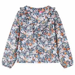 Kids' Shirt with Long Sleeves Children Girls' Shirt Floral Print Dark Blue - 128