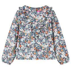 Kids' Shirt with Long Sleeves Children Girls' Shirt Floral Print Dark Blue - 128