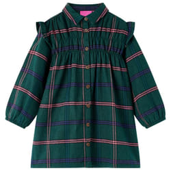 Kids' Dress with Long Sleeves School and Ruffles Children Dress Dark Green - 104