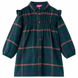 Kids' Dress with Long Sleeves School and Ruffles Children Dress Dark Green - 128