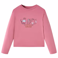 Kids' T-shirt with Long Sleeves Children's T Shirt Tee Kitten Print Raspberry - 92