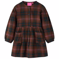 Kids' Dress with Long Sleeves Children Kids Girl's Dress Plaid Pattern Cognac - 104