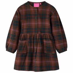 Kids' Dress with Long Sleeves Children Kids Girl's Dress Plaid Pattern Cognac - 128