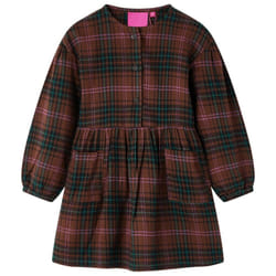 Kids' Dress with Long Sleeves Children Kids Girl's Dress Plaid Pattern Cognac - 140