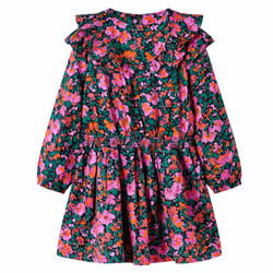 Kids' Dress with Long Sleeves Girls' Dress Skirt Floral Print Bright Pink - 92