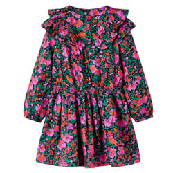 Kids' Dress with Long Sleeves Girls' Dress Skirt Floral Print Bright Pink - 92