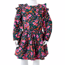 Kids' Dress with Long Sleeves Girls' Dress Skirt Floral Print Bright Pink - 92 - Additional view 7