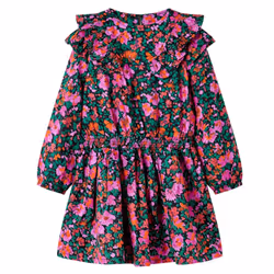 Kids' Dress with Long Sleeves Girls' Dress Skirt Floral Print Bright Pink - 116