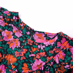 Kids' Dress with Long Sleeves Girls' Dress Skirt Floral Print Bright Pink - 116
