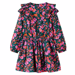 Kids' Dress with Long Sleeves Girls' Dress Skirt Floral Print Bright Pink - 128