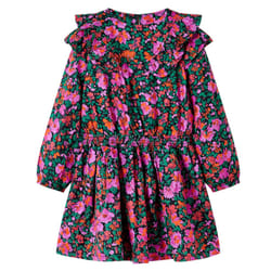 Kids' Dress with Long Sleeves Girls' Dress Skirt Floral Print Bright Pink - 128
