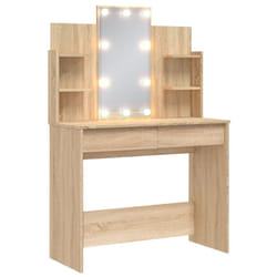 vidaXL Dressing Table Makeup Vanity Desk Cosmetic Table with LED Lights Black - high gloss white