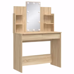 vidaXL Dressing Table Makeup Vanity Desk Cosmetic Table with LED Lights Black - high gloss white