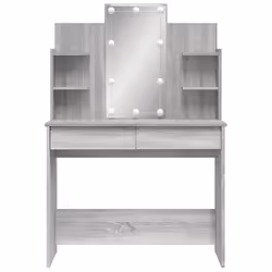 vidaXL Dressing Table Makeup Vanity Desk Cosmetic Table with LED Lights Black - grey sonoma - Additional view 4