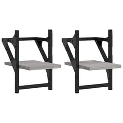 vidaXL Wall Shelves with Bars Floating Wall Rack Wall Mounted Shelf 2 pcs - grey sonoma, 20 x 25 x 30 cm
